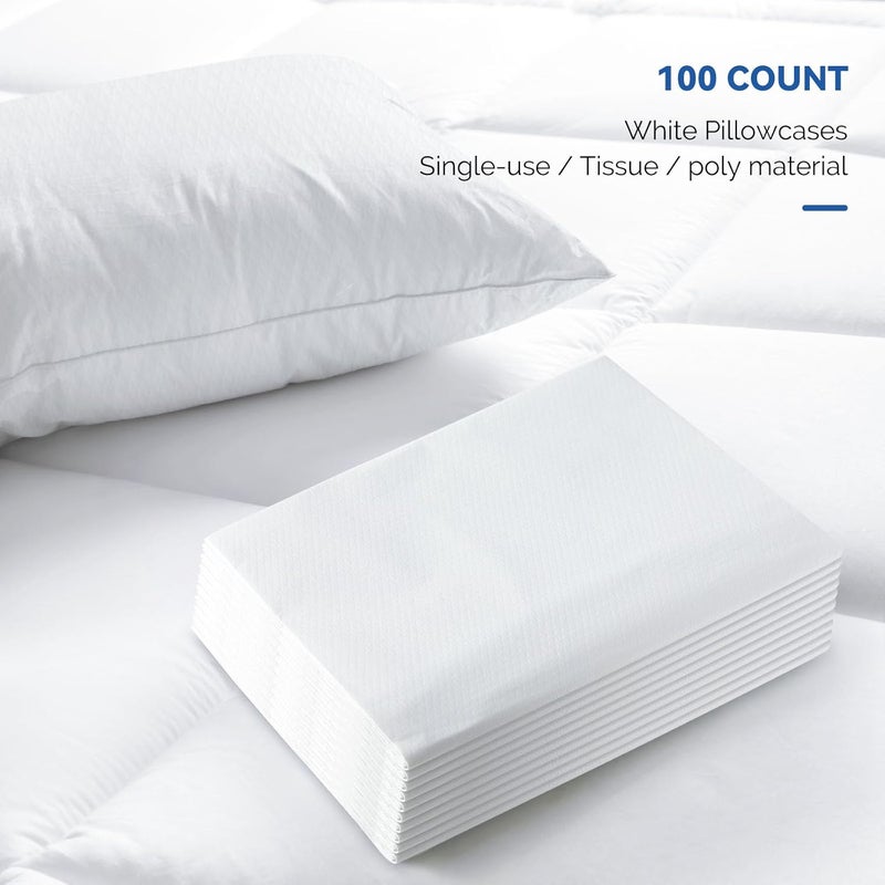 JMU 100PCS Disposable Pillow Case 21" x 30", Tissue/Poly Medical Pillow Covers Sleeves, White - Image 3